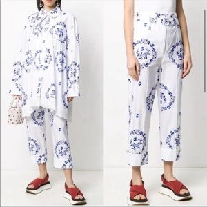 $995 Simone Rocha Belted Embroidered Cotton-blend Straight-leg Pants In White